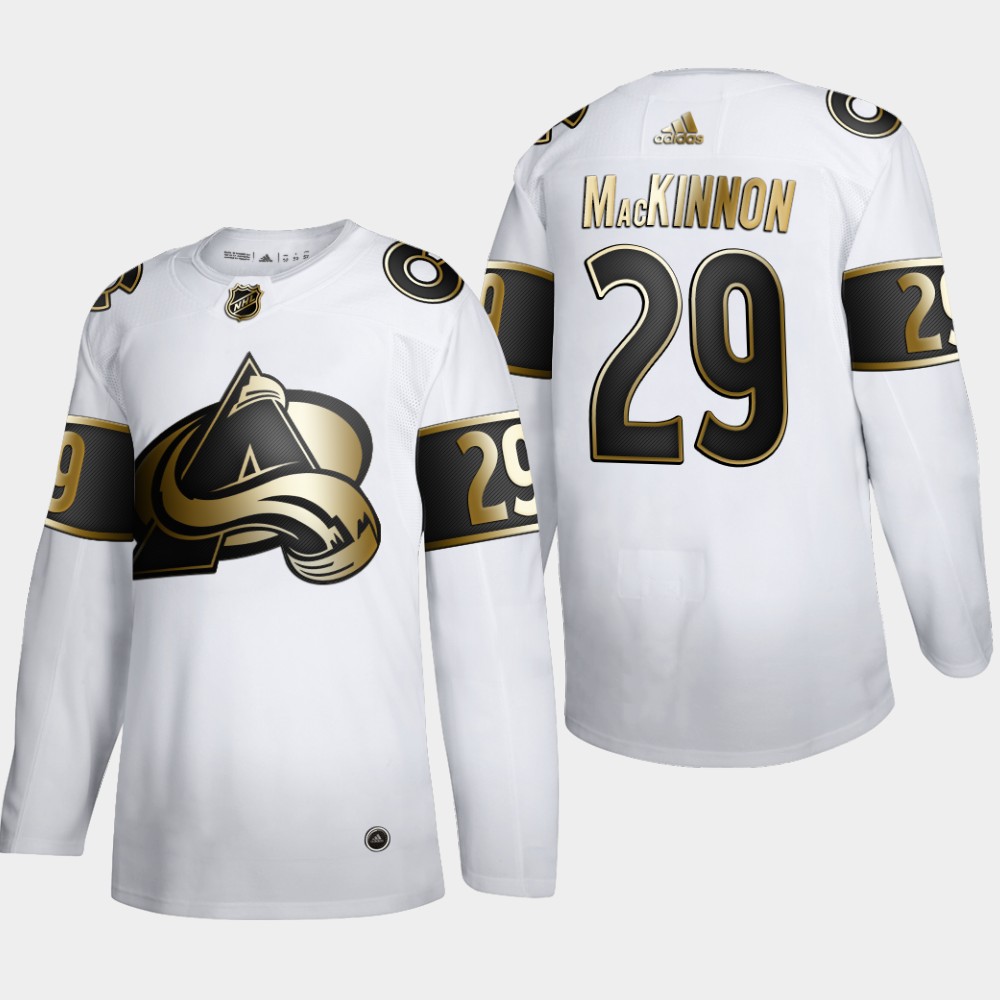 Colorado Avalanche #29 Nathan MacKinnon Men Adidas White Golden Edition Limited Stitched NHL Jersey